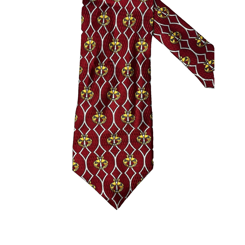 Vintage Richel Silk Handmade Tie Love Birds Made in Spain Red& Gold Mens Necktie